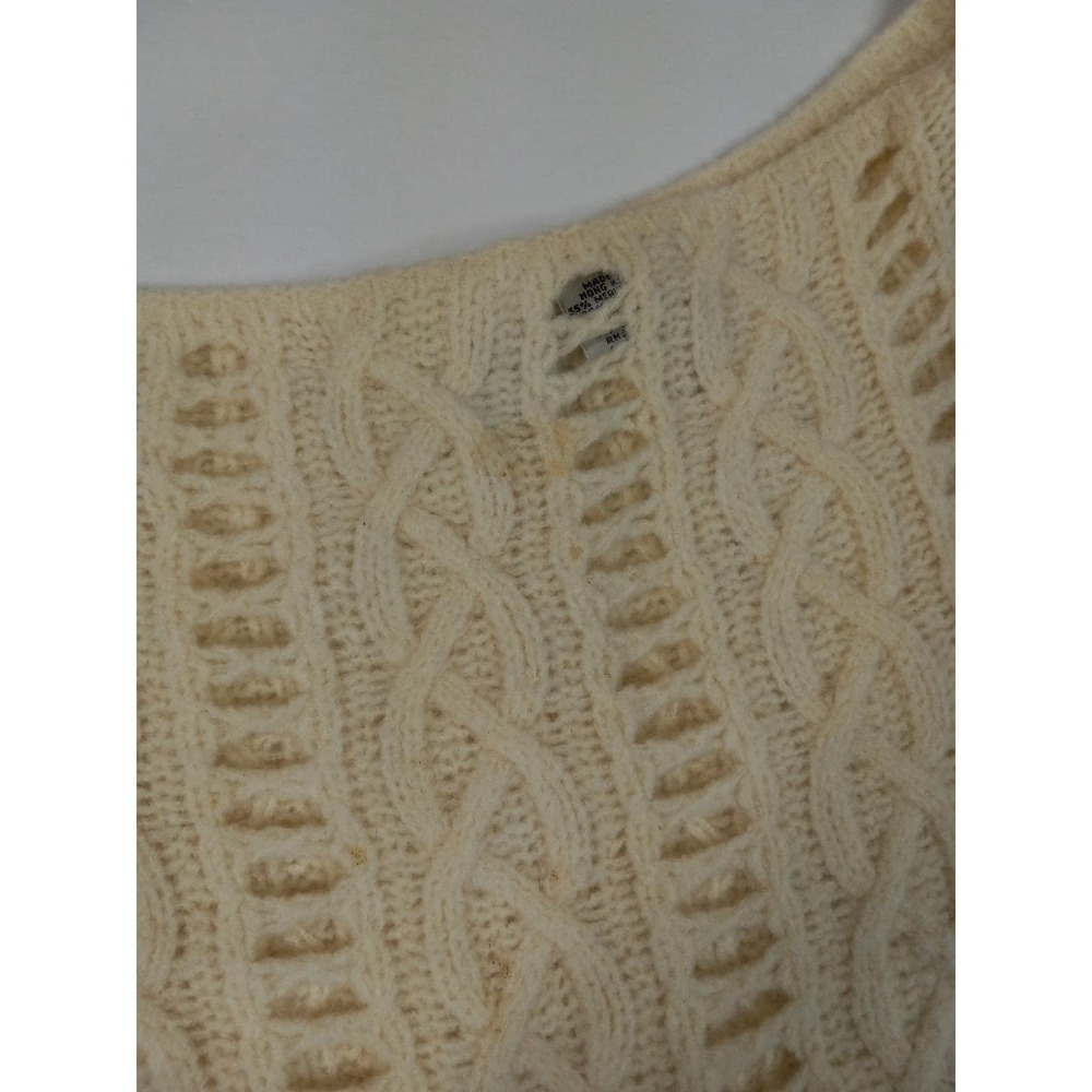 VINTAGE 90s Armani Exchange Merino & Angora Cable Sweater Ivory Size S - Picture 5 of 11